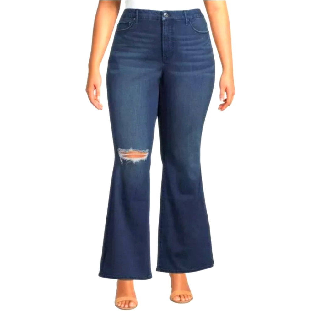 TERRA & SKY High Waisted Wide Leg Flare Distressed Jeans 20W NWT